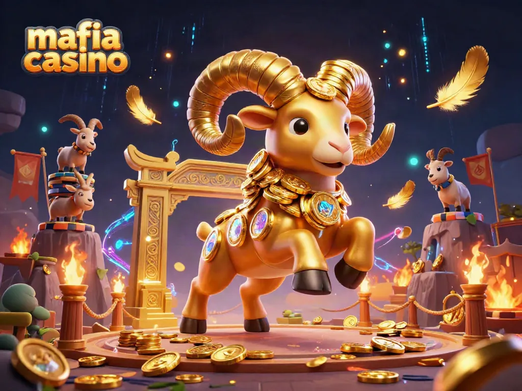 Experience the thrill of mafia casino gaming with a golden ram charging through a rich, detailed illustration.